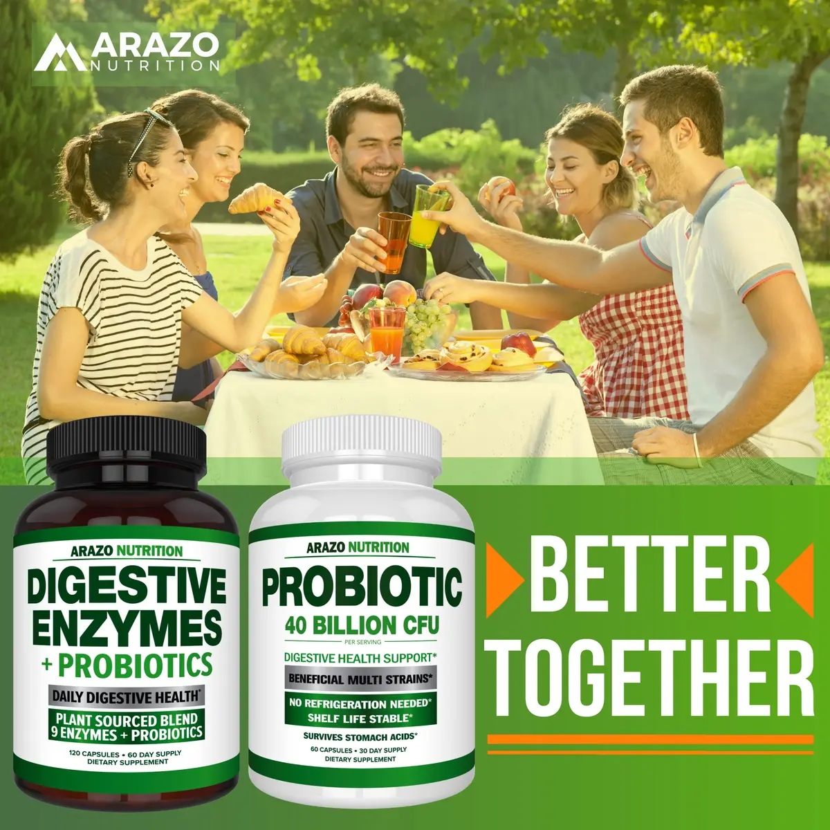 Arazo Nutrition Digestive Enzymes with Probiotics 120 Capsules | Fast-Acting, Acidophilus & Bromelain for Better Digestion - view 6