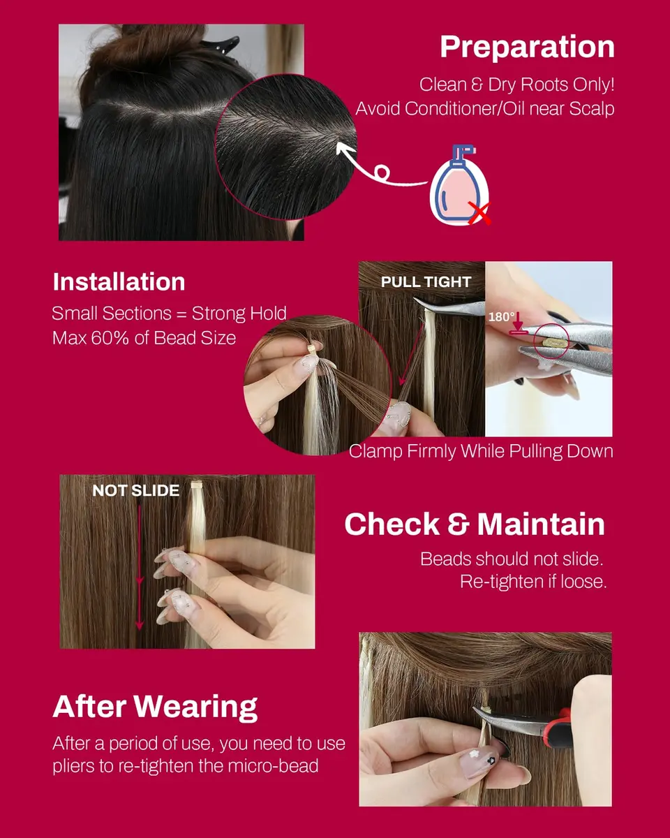 Moresoo Micro Bead Hair Extensions Real Human Hair, Off Black, 20 Inch (50g / 1.76 oz) | Blend Seamlessly for Volume & Length - view 5