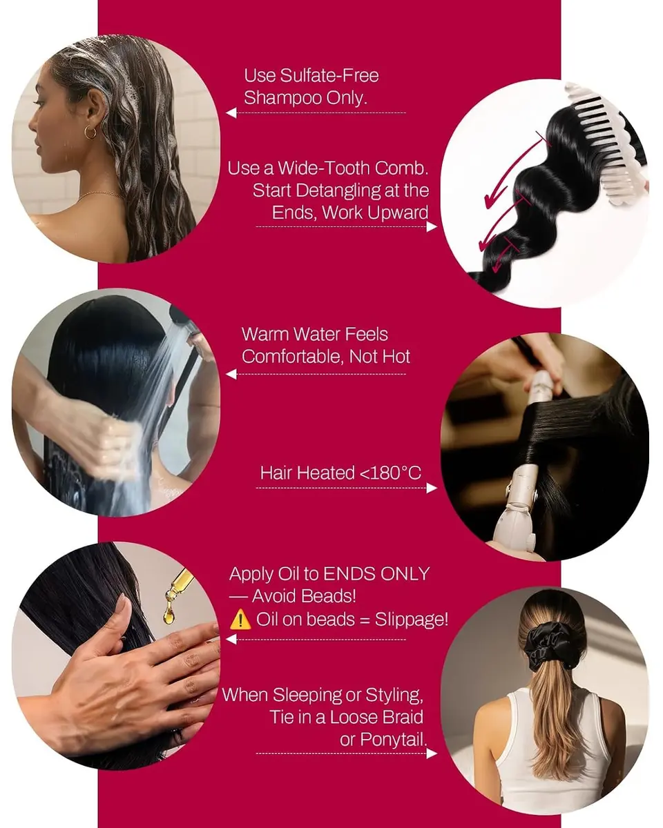 Moresoo Micro Bead Hair Extensions Real Human Hair, Off Black, 20 Inch (50g / 1.76 oz) | Blend Seamlessly for Volume & Length - view 9