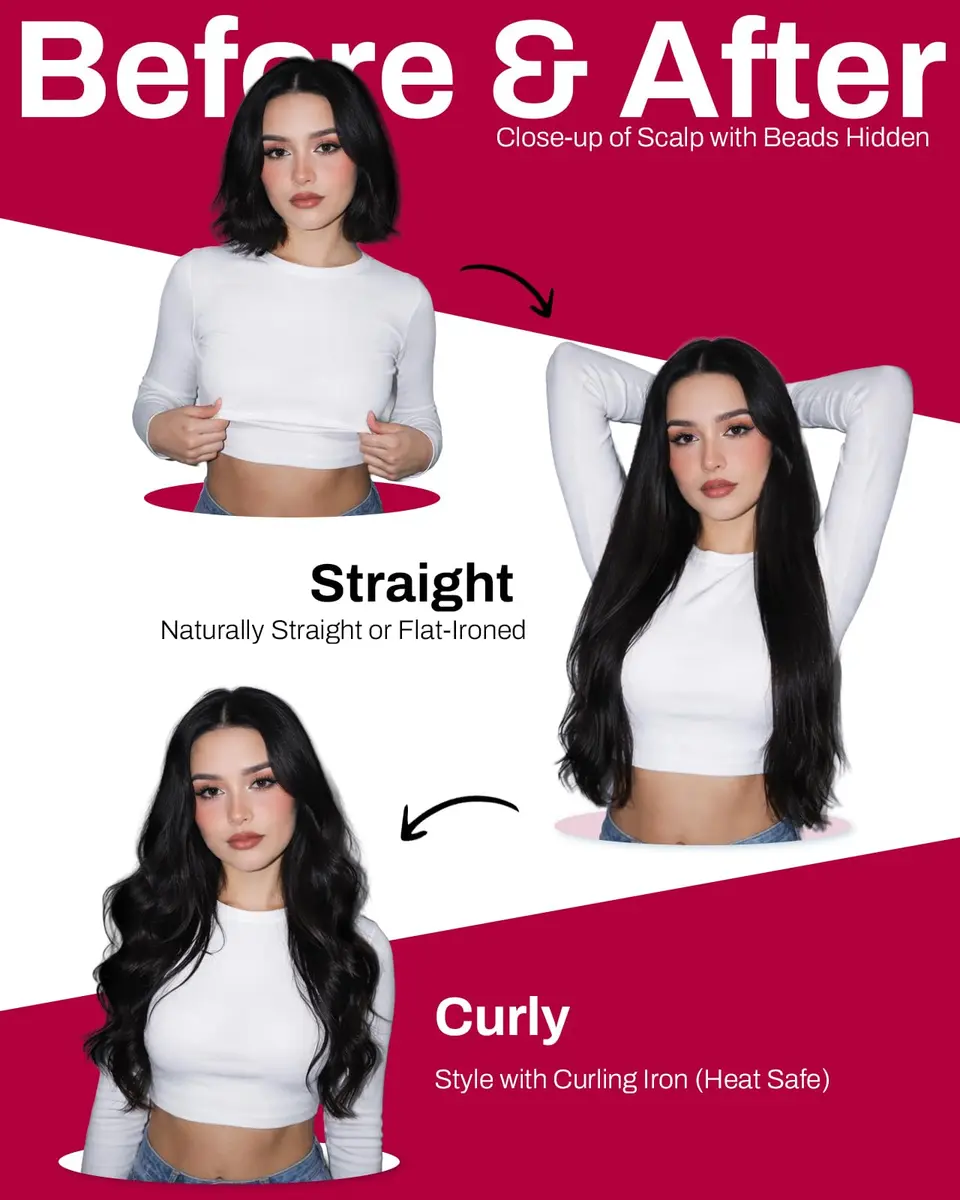 Moresoo Micro Bead Hair Extensions Real Human Hair, Off Black, 20 Inch (50g / 1.76 oz) | Blend Seamlessly for Volume & Length - view 4