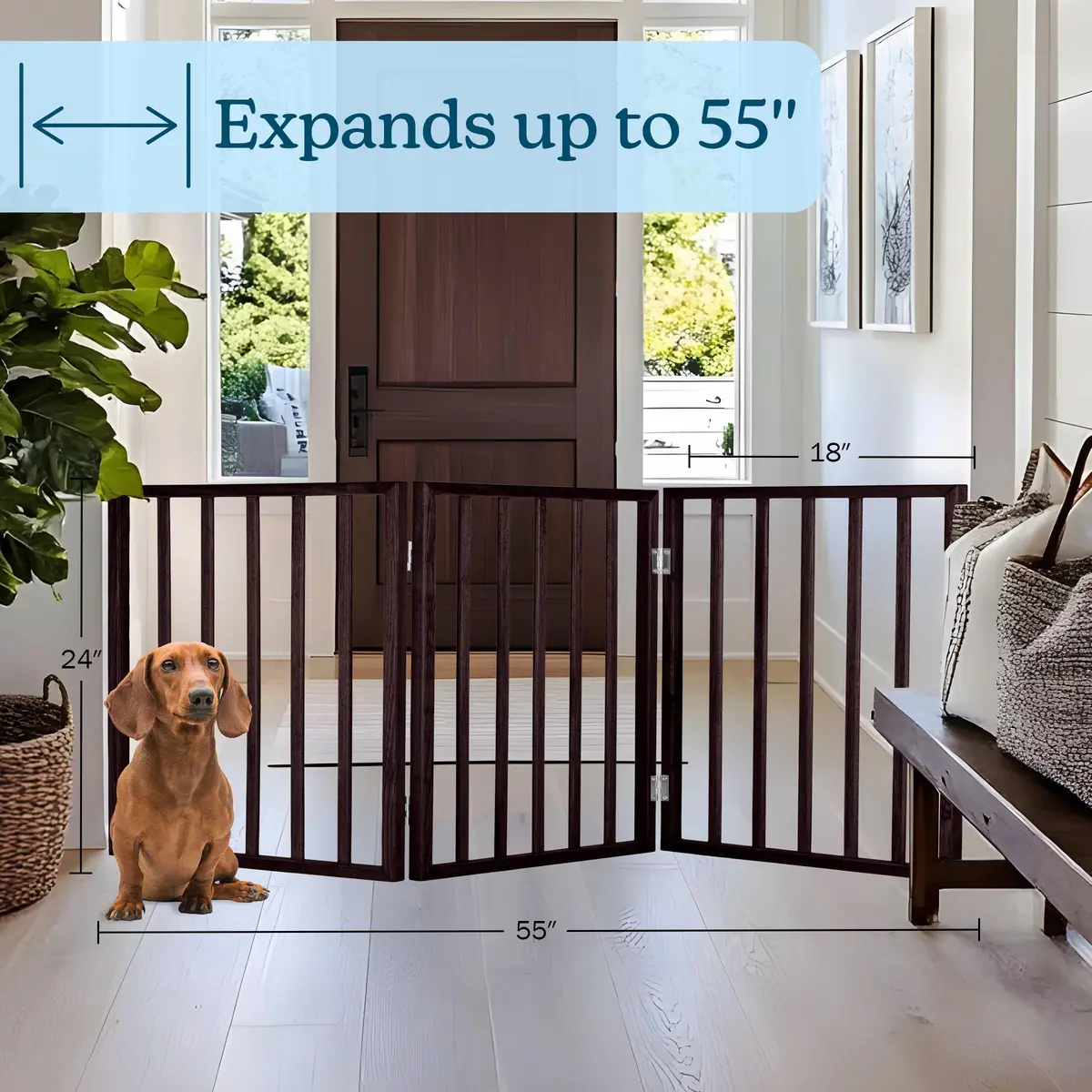 PETMAKER 3-Panel Indoor Foldable Dog Fence 54x24-Inch Brown | Freestanding Pet Gate for Stairs & Doorways - view 5