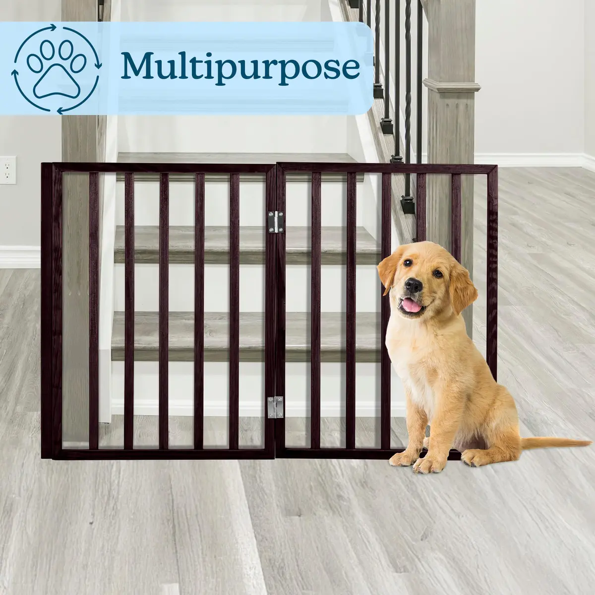 PETMAKER 3-Panel Indoor Foldable Dog Fence 54x24-Inch Brown | Freestanding Pet Gate for Stairs & Doorways - view 6