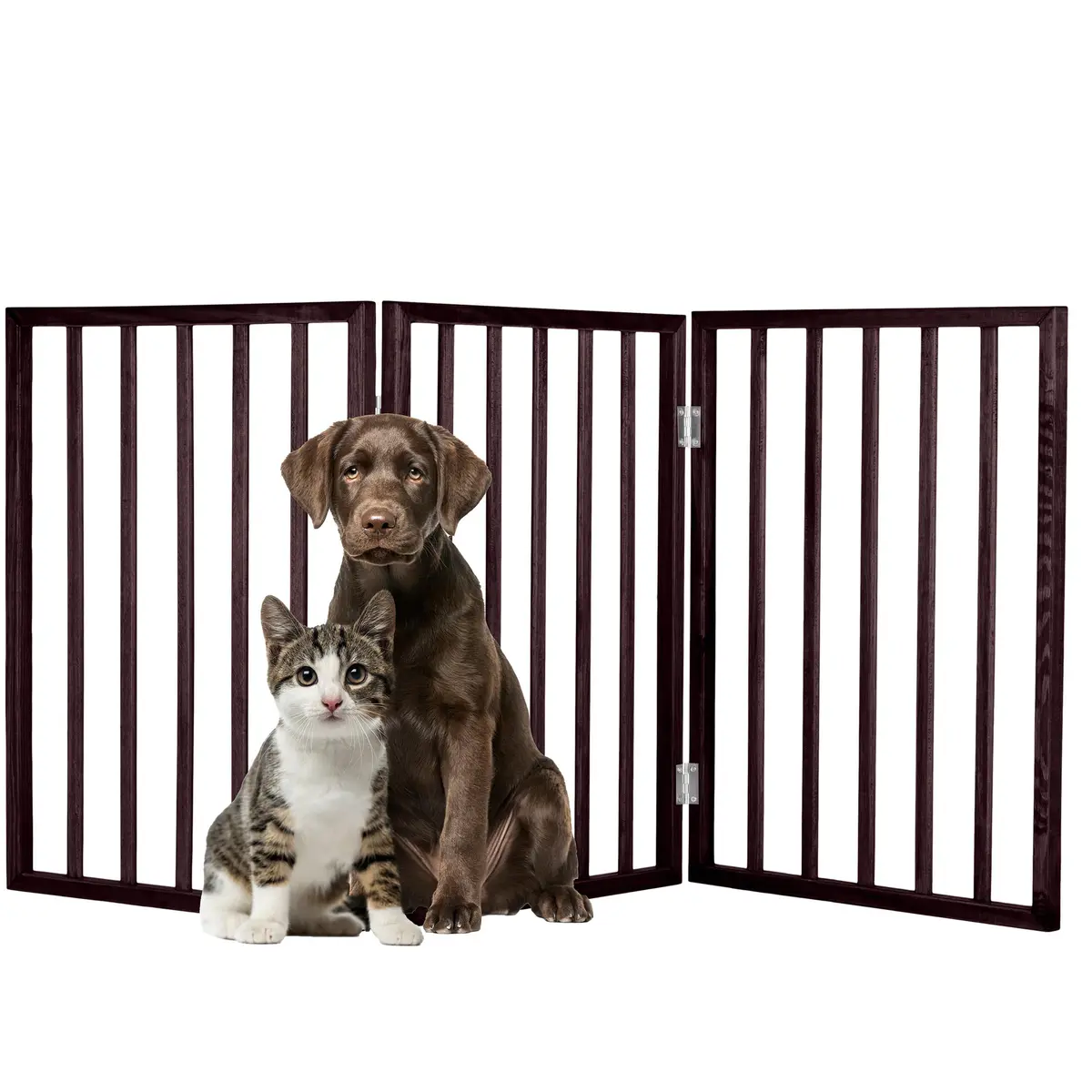 PETMAKER 3-Panel Indoor Foldable Dog Fence 54x24-Inch Brown | Freestanding Pet Gate for Stairs & Doorways - main product image