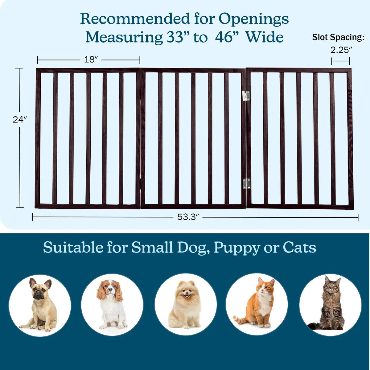 PETMAKER 3-Panel Indoor Foldable Dog Fence 54x24-Inch Brown | Freestanding Pet Gate for Stairs & Doorways - view 2
