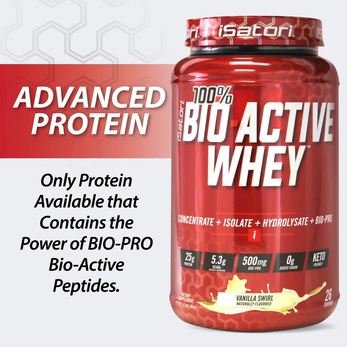 iSatori 100% Bio-Active Whey Protein Vanilla Flavor | 26 Servings, 25g Protein, Fast Recovery - view 7