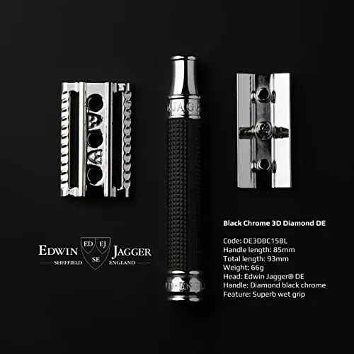 Edwin Jagger Double Edge Safety Razor, Regular Handle, Black Chrome Laser 3D Diamond - view 2