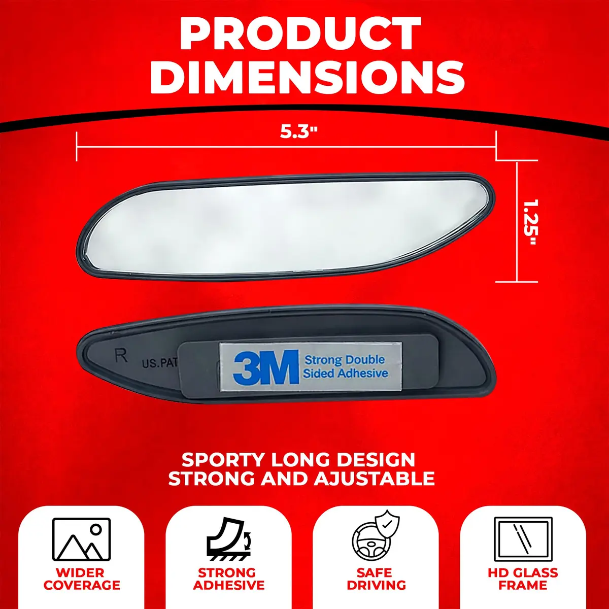 Utopicar Long Blind Spot Car Mirror 13.5cm (5.3") x 3.3cm (1.3") | Universal Fit 2-Pack - view 5