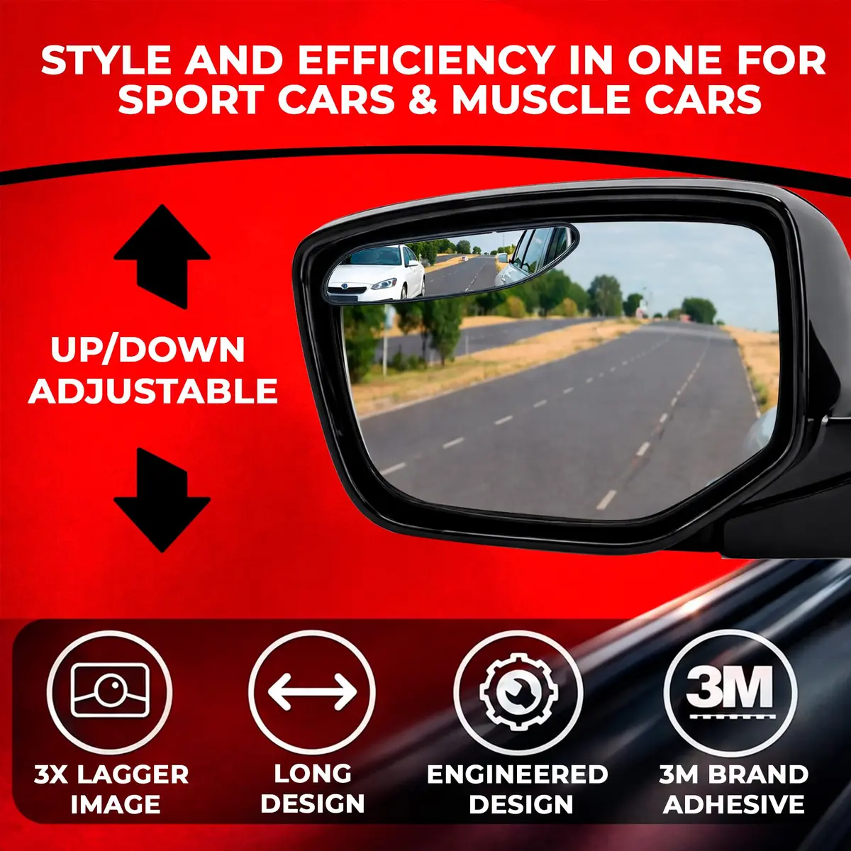 Utopicar Long Blind Spot Car Mirror 13.5cm (5.3") x 3.3cm (1.3") | Universal Fit 2-Pack - view 6