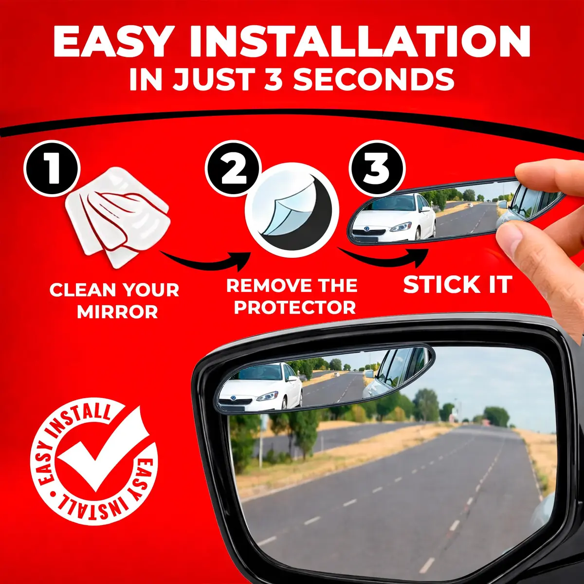 Utopicar Long Blind Spot Car Mirror 13.5cm (5.3") x 3.3cm (1.3") | Universal Fit 2-Pack - view 2