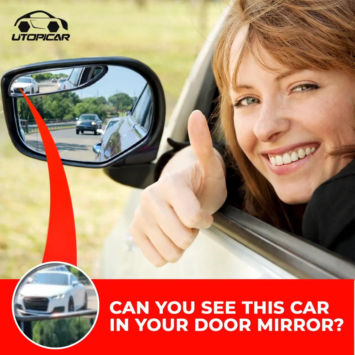 Utopicar Long Blind Spot Car Mirror 13.5cm (5.3") x 3.3cm (1.3") | Universal Fit 2-Pack - view 4