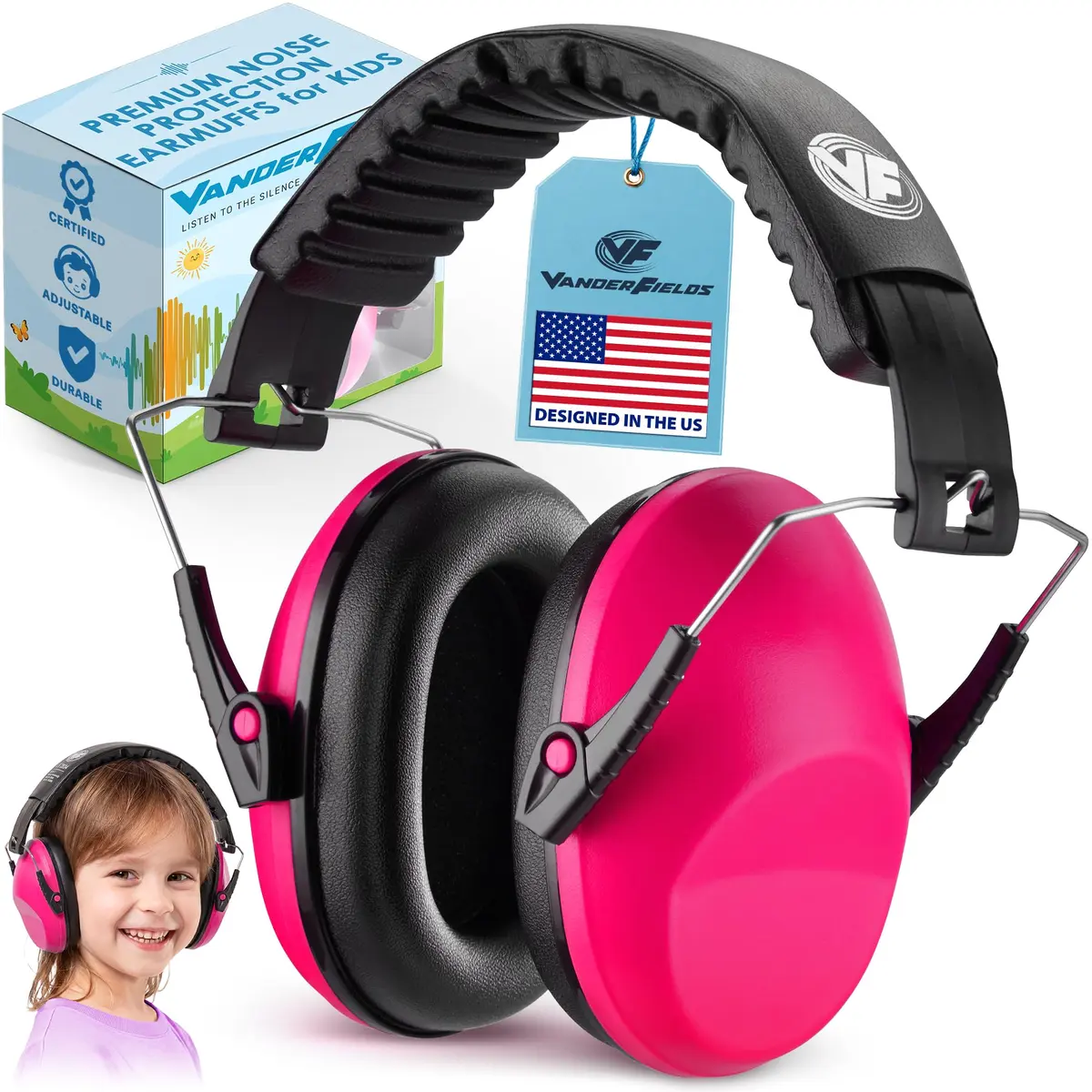 Vanderfields Kids Noise Canceling Headphones - Pink Rose 240g (8.5 oz) | Certified Hearing Protection Earmuffs - main product image