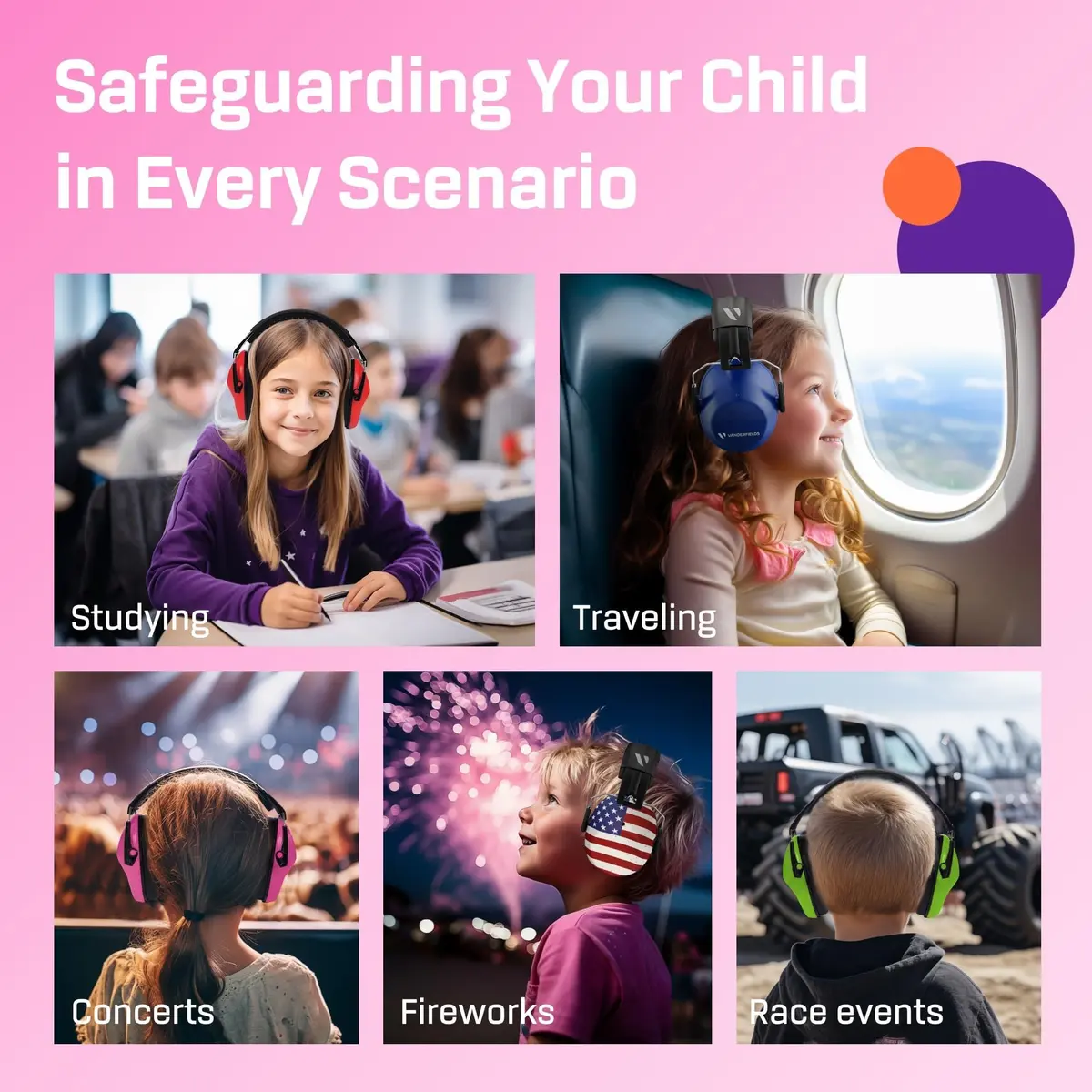Vanderfields Kids Noise Canceling Headphones - Pink Rose 240g (8.5 oz) | Certified Hearing Protection Earmuffs - view 5