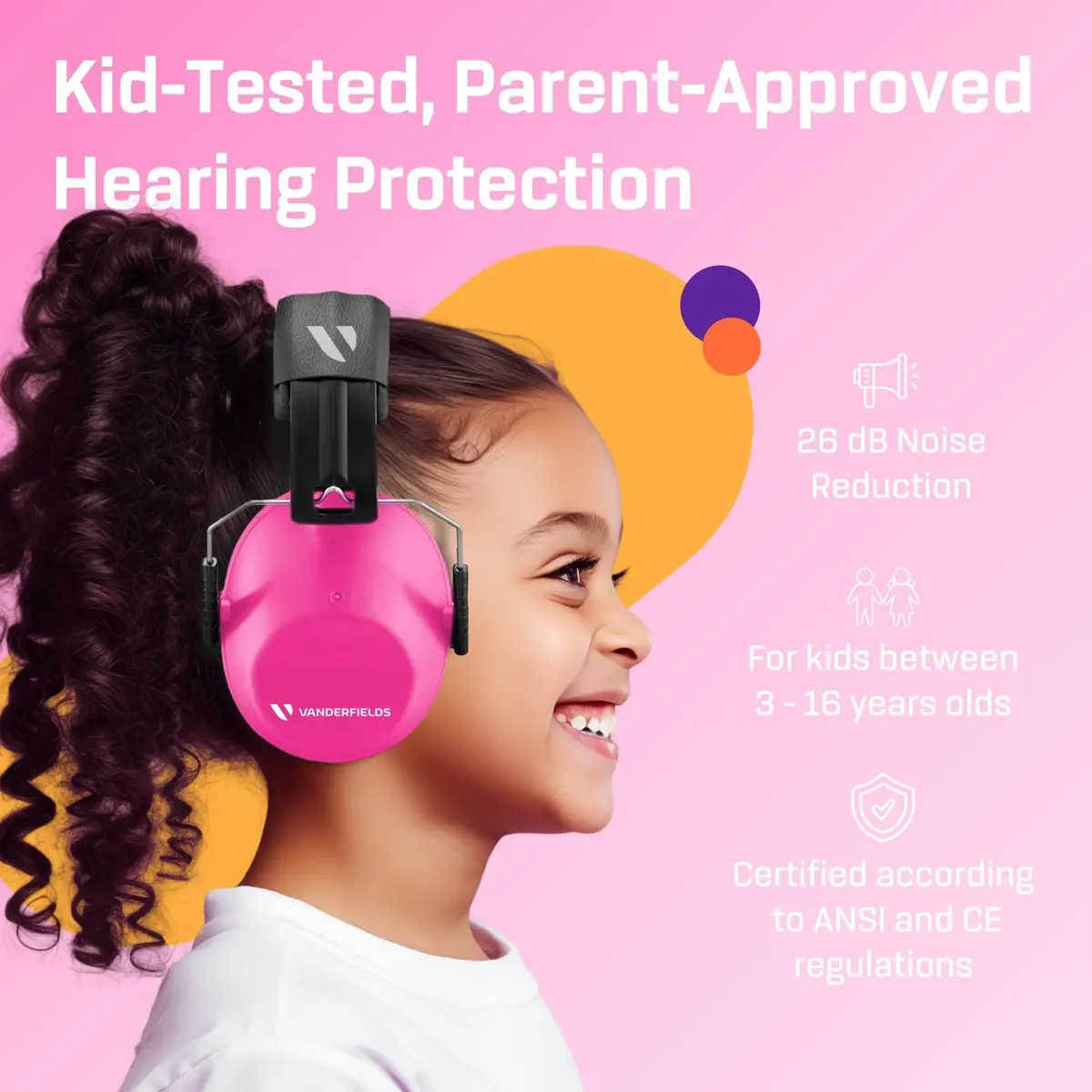 Vanderfields Kids Noise Canceling Headphones - Pink Rose 240g (8.5 oz) | Certified Hearing Protection Earmuffs - view 2