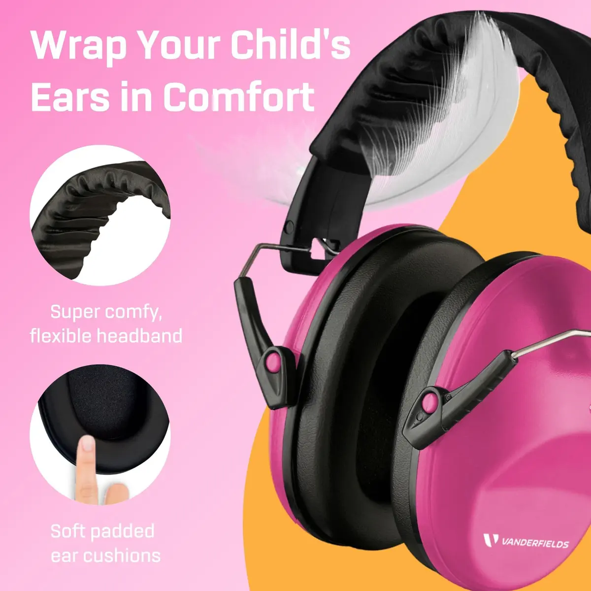 Vanderfields Kids Noise Canceling Headphones - Pink Rose 240g (8.5 oz) | Certified Hearing Protection Earmuffs - view 4