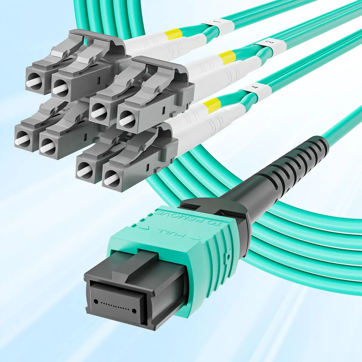 10Gtek Fiber Optic Cable Patch Cord MPO to 8xLC Fanout 1m | OM3 MMF 8-core Application for QSFP+ Transceivers - main product image