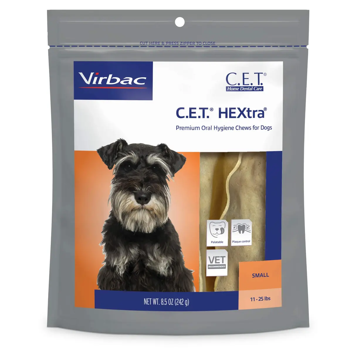 Virbac C.E.T. Hextra Premium Oral Hygiene Chews for Small Dogs (11-25 lbs) | Veterinarian-Trusted Dental Care - main product image