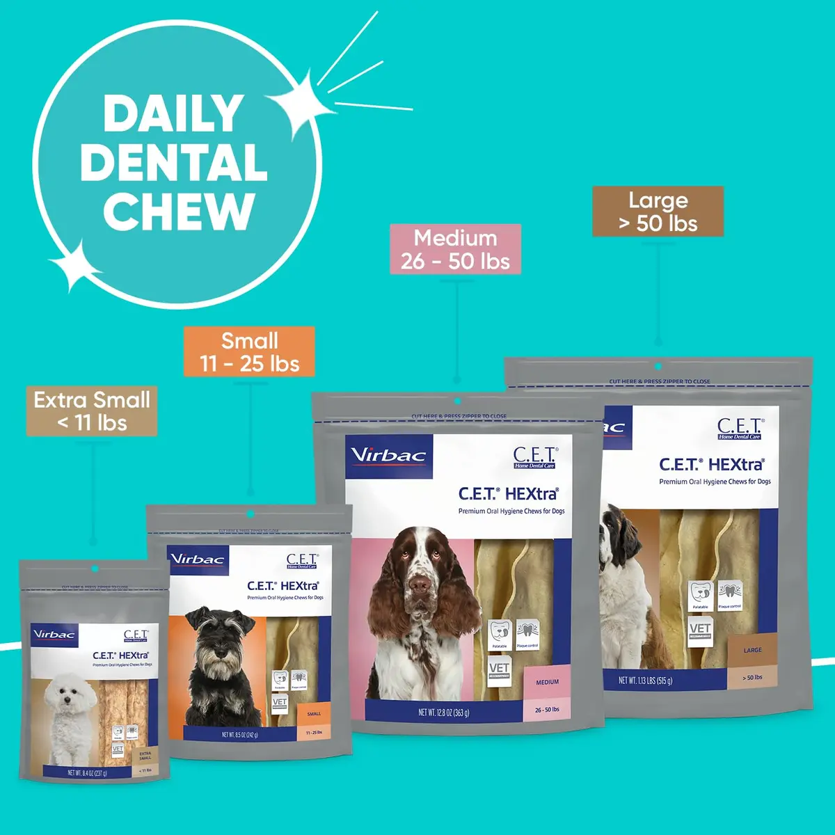 Virbac C.E.T. Hextra Premium Oral Hygiene Chews for Small Dogs (11-25 lbs) | Veterinarian-Trusted Dental Care - view 3