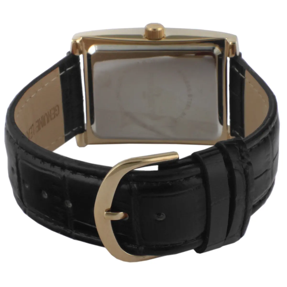 Peugeot Vintage Tank Shape 14K Gold Plated Watch with Roman Numeral Dial for Men | 30mm Case, Black Leather Strap - view 3