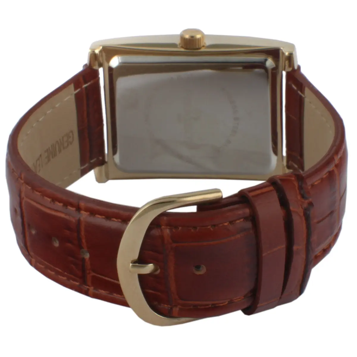 Peugeot Vintage Tank 14K Gold Plated Roman Numeral Leather Watch 30mm (1.18in) | Japanese Quartz Movement - view 3
