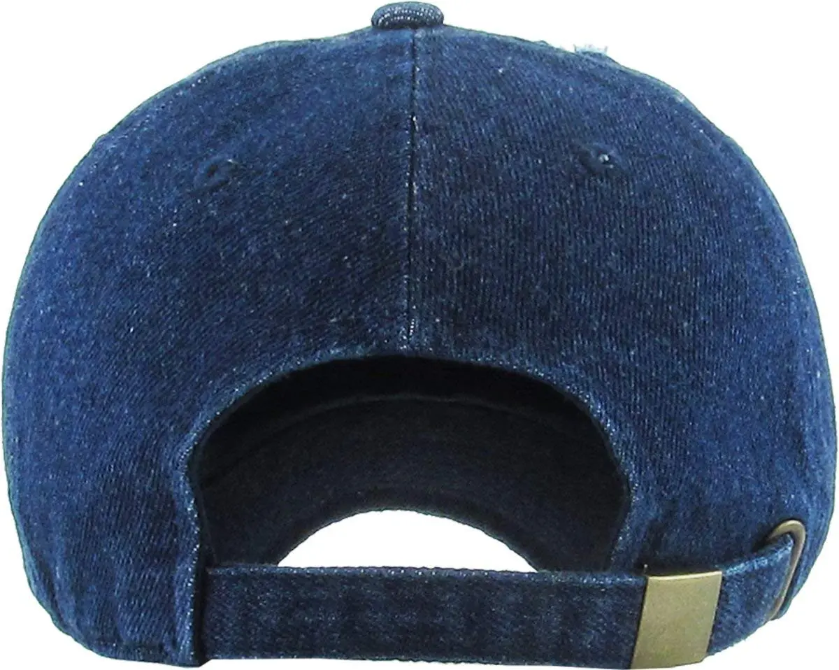 KBETHOS KBE-VINTAGE DDM Washed Cotton Baseball Cap, Dark Denim | Adjustable Low Profile Dad Hat - view 3