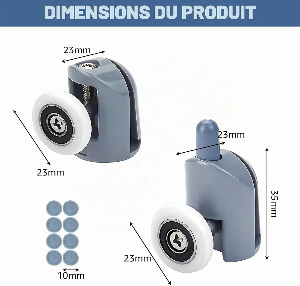 Smooth Shower Door Rollers Set of 8 | 23mm Diameter Home Bathroom Replacement Parts - view 2