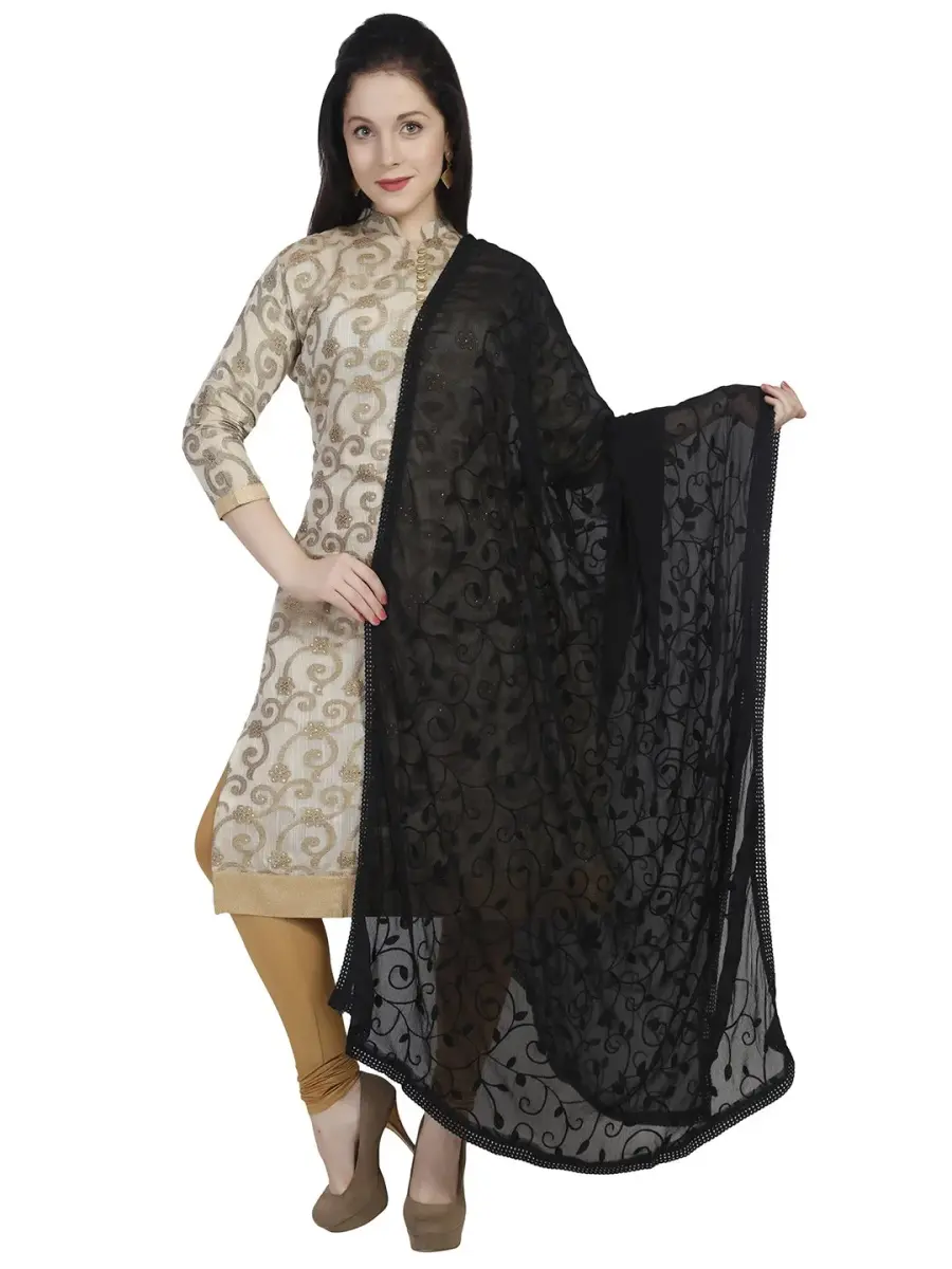 DUPATTA BAZAAR Embroidered Chiffon Dupatta 93x42 inches (236x107 cm) | Elegant Floral Black - main product image