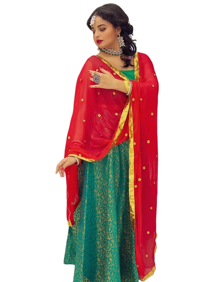 DUPATTA BAZAAR Women's Red Chiffon Dupatta with Gold Border 235cm (92") | Traditional Indian Ethnic Wear - main product image