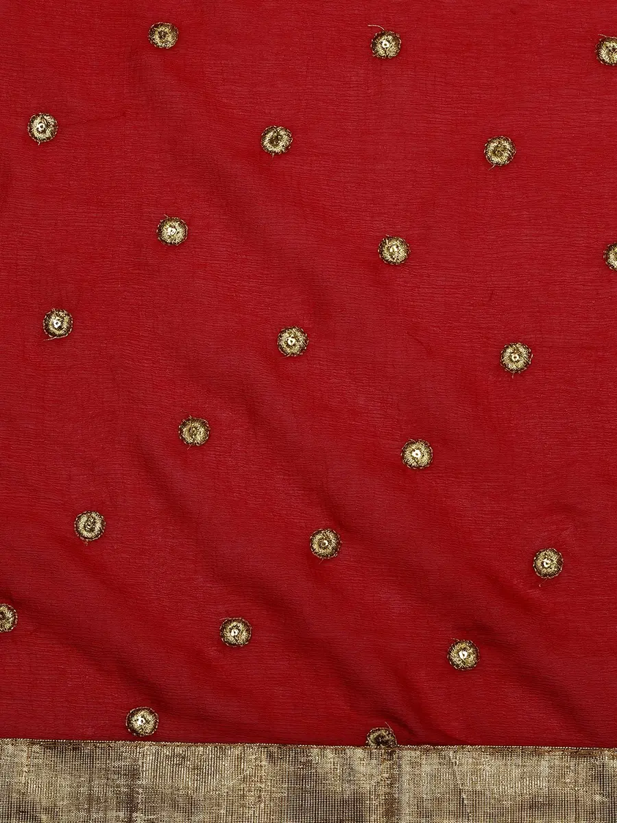DUPATTA BAZAAR Women's Red Chiffon Dupatta with Gold Border 235cm (92") | Traditional Indian Ethnic Wear - view 5