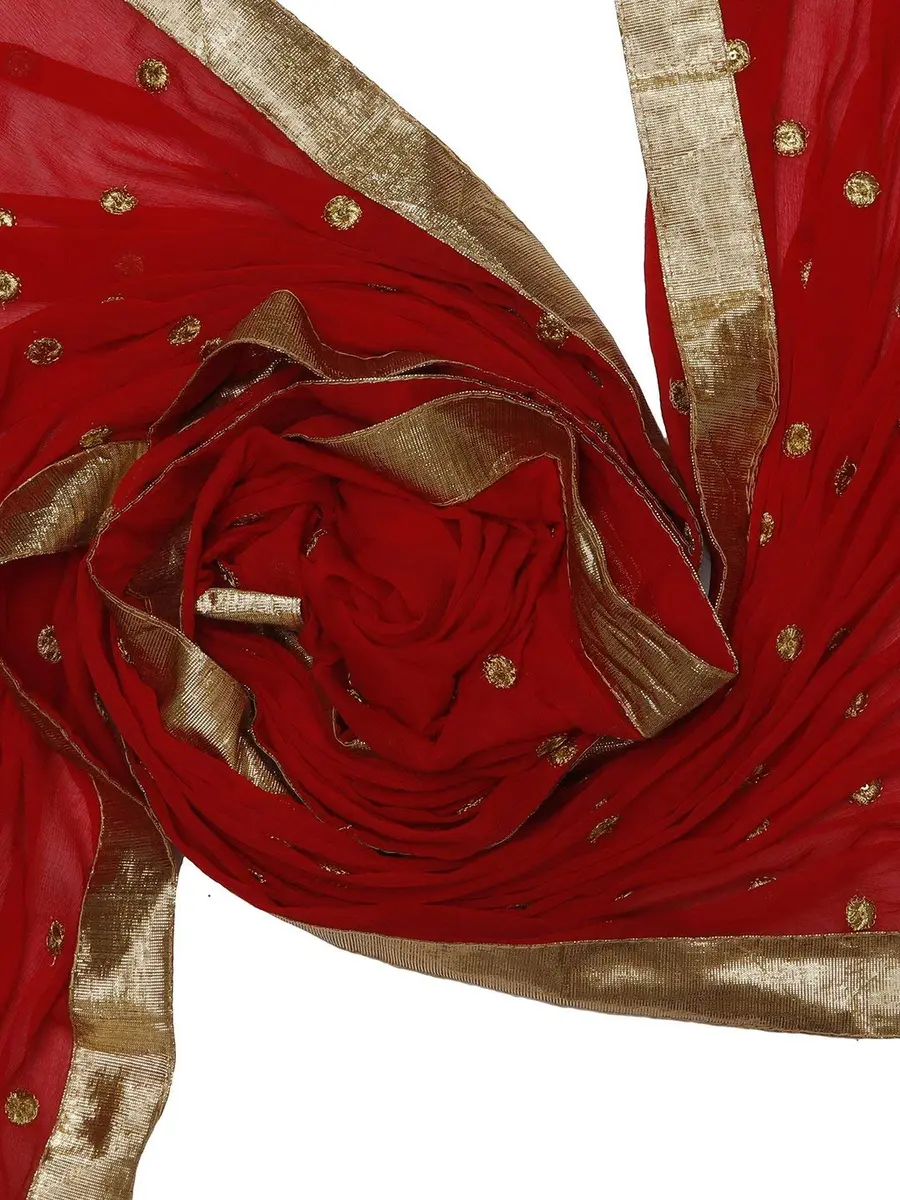 DUPATTA BAZAAR Women's Red Chiffon Dupatta with Gold Border 235cm (92") | Traditional Indian Ethnic Wear - view 7