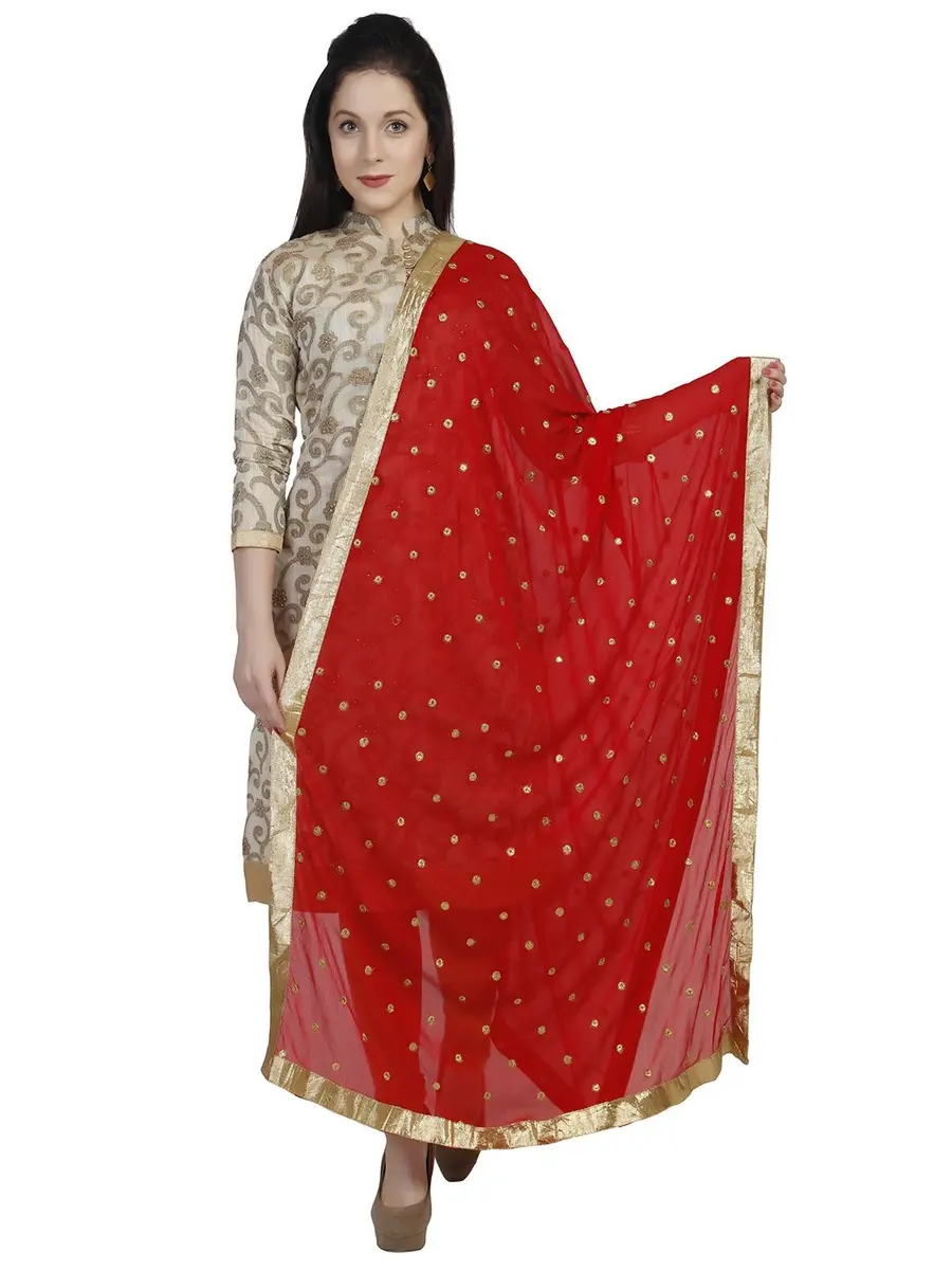DUPATTA BAZAAR Women's Red Chiffon Dupatta with Gold Border 235cm (92") | Traditional Indian Ethnic Wear - view 2