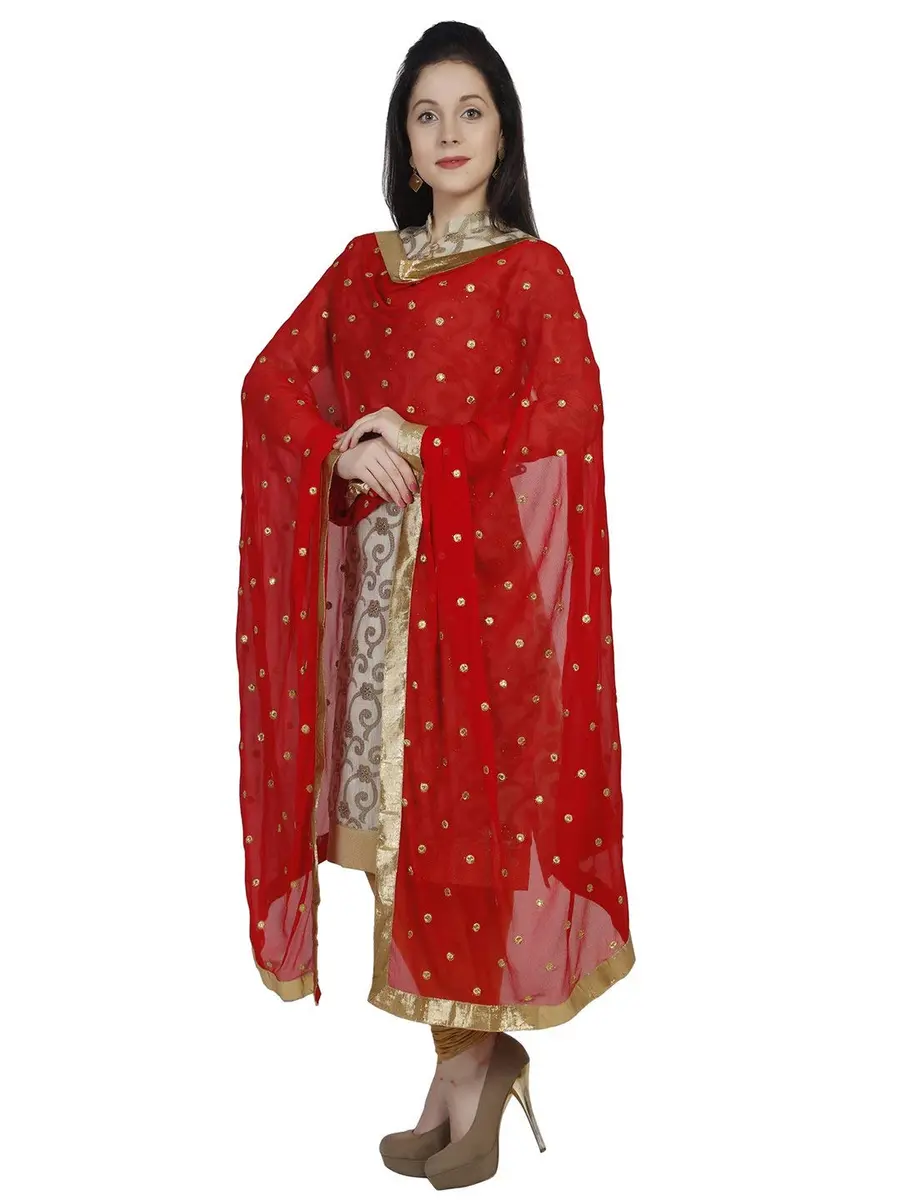 DUPATTA BAZAAR Women's Red Chiffon Dupatta with Gold Border 235cm (92") | Traditional Indian Ethnic Wear - view 4