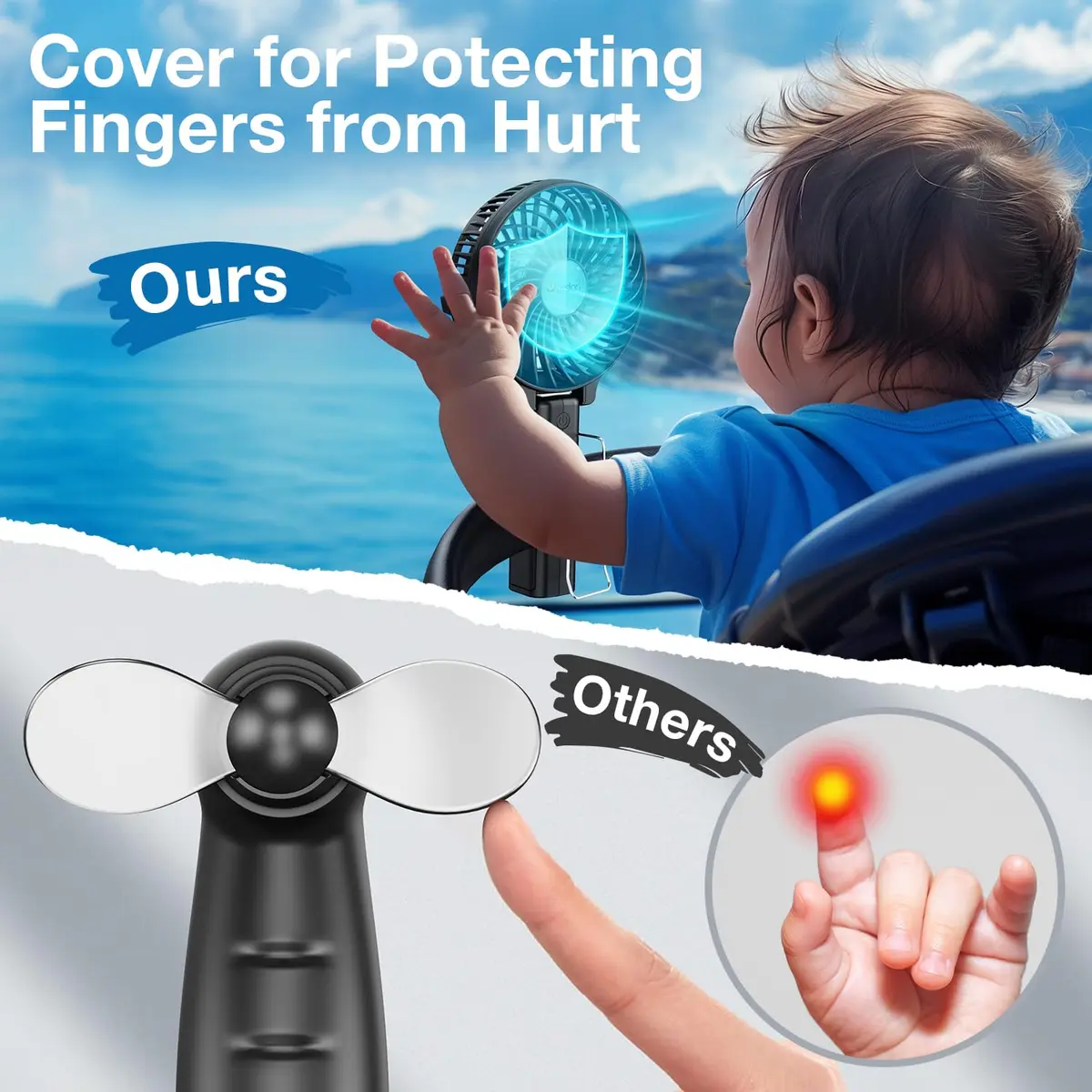 VersionTECH. Portable Handheld Fan with USB Rechargeable Battery, 3-Speed Foldable Mini Fan, Black | 10cm (3.94 inch) Fan Diameter - view 5