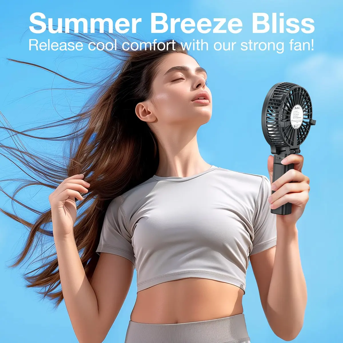 VersionTECH. Portable Handheld Fan with USB Rechargeable Battery, 3-Speed Foldable Mini Fan, Black | 10cm (3.94 inch) Fan Diameter - view 4