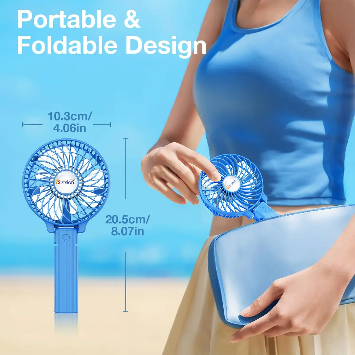 VersionTECH. Portable Handheld Fan with Replaceable Battery | 10cm Fan Diameter (3.94 Inch), 20cm Height (7.87 Inch) | USB Rechargeable - view 5