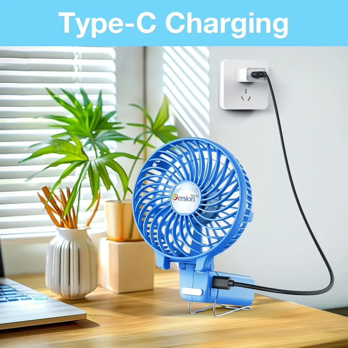 VersionTECH. Portable Handheld Fan with Replaceable Battery | 10cm Fan Diameter (3.94 Inch), 20cm Height (7.87 Inch) | USB Rechargeable - view 8