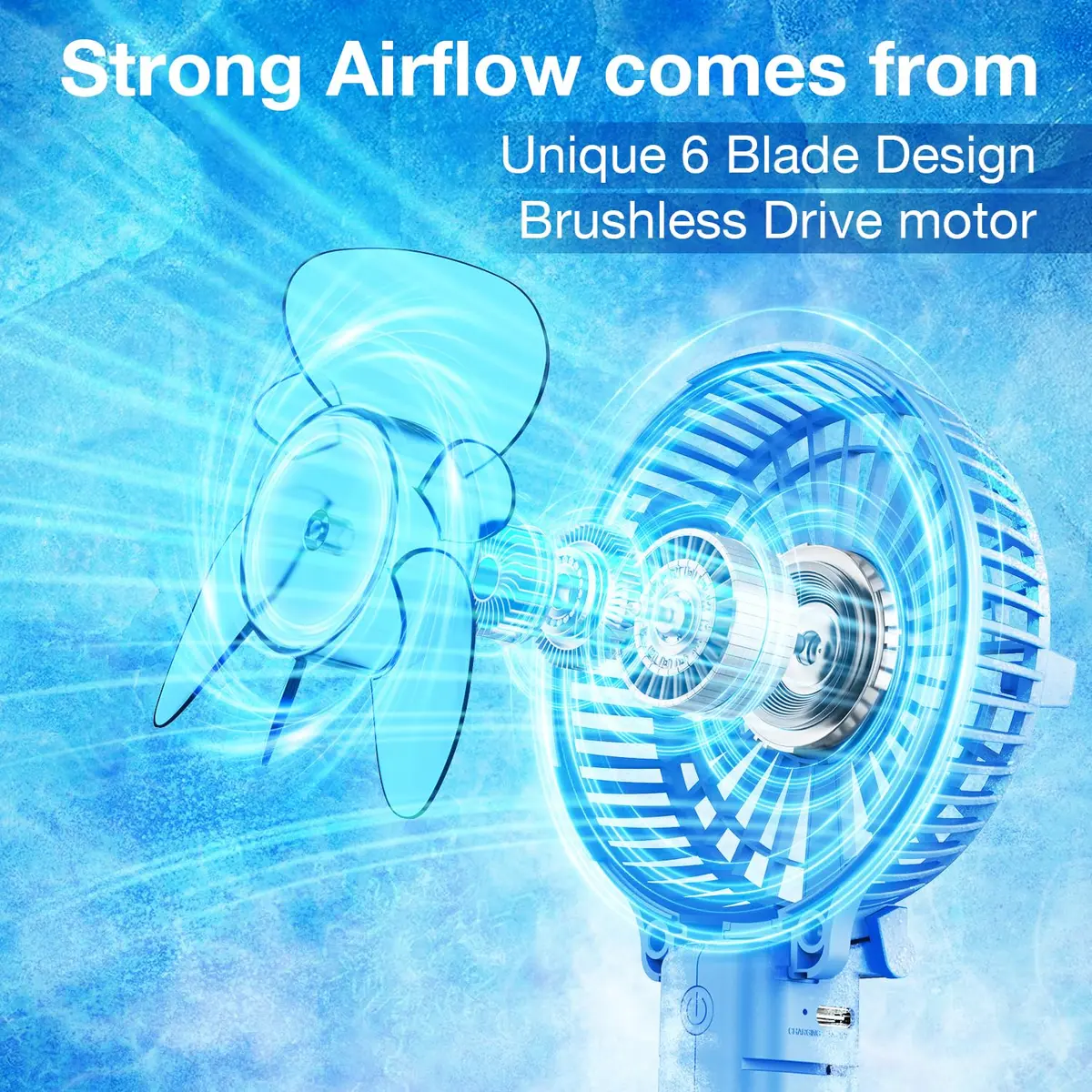 VersionTECH. Portable Handheld Fan with Replaceable Battery | 10cm Fan Diameter (3.94 Inch), 20cm Height (7.87 Inch) | USB Rechargeable - view 2