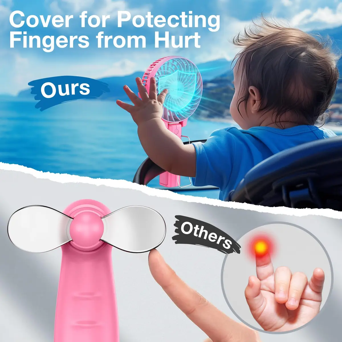 VersionTECH. Portable Handheld Fan with 4000mAh Battery & 180° Foldable Design | 3-Speed Mini USB Fan for Personal Use, Travel, Office (Pink) - view 5