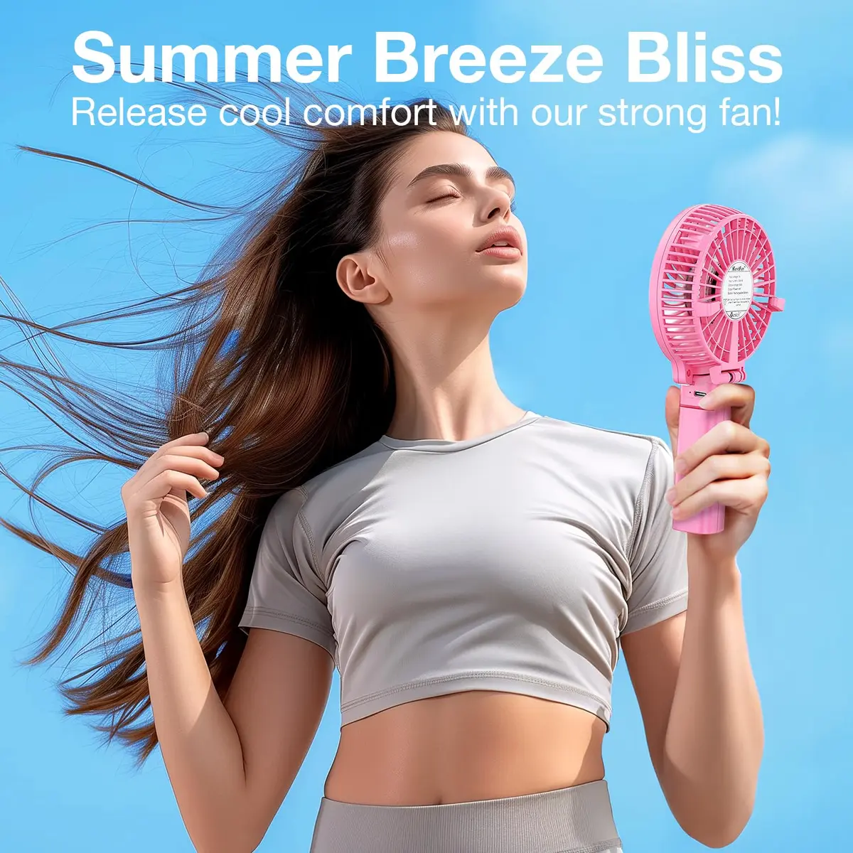 VersionTECH. Portable Handheld Fan with 4000mAh Battery & 180° Foldable Design | 3-Speed Mini USB Fan for Personal Use, Travel, Office (Pink) - view 6
