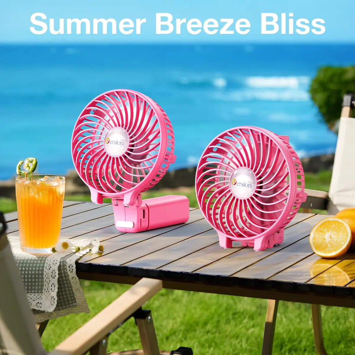 VersionTECH. Portable Handheld Fan with 4000mAh Battery & 180° Foldable Design | 3-Speed Mini USB Fan for Personal Use, Travel, Office (Pink) - view 8