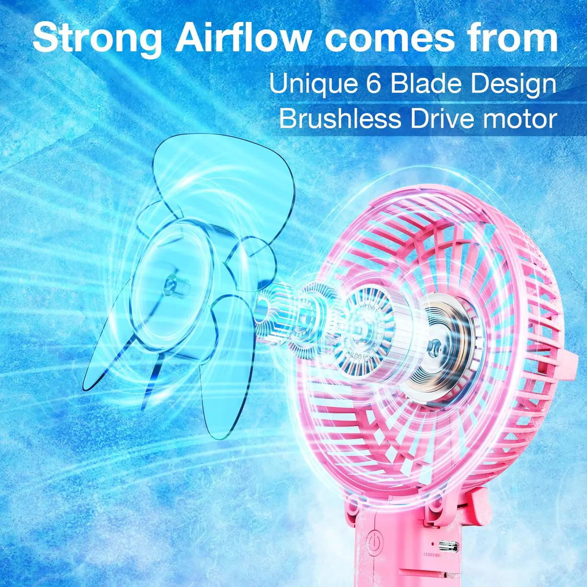 VersionTECH. Portable Handheld Fan with 4000mAh Battery & 180° Foldable Design | 3-Speed Mini USB Fan for Personal Use, Travel, Office (Pink) - view 2