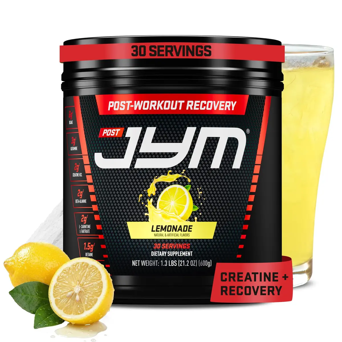 JYM Supplement Science Post JYM BCAAs+ Recovery Matrix, Lemonade | Creatine HCl, 21.2 Oz, Unisex - main product image