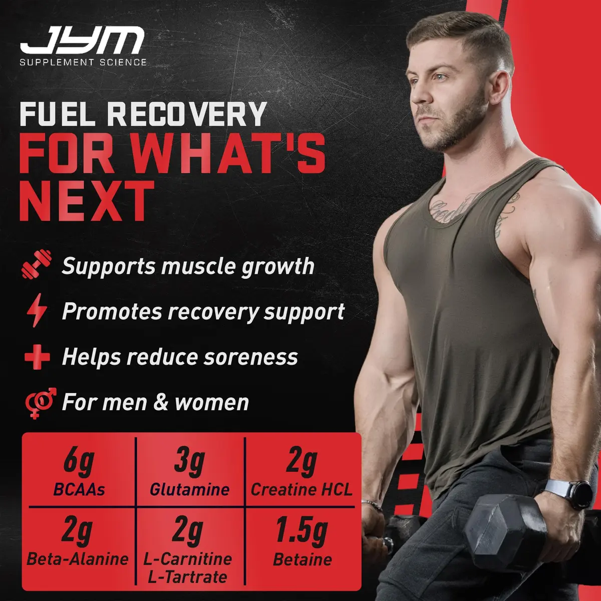 JYM Supplement Science Post JYM BCAAs+ Recovery Matrix, Lemonade | Creatine HCl, 21.2 Oz, Unisex - view 3
