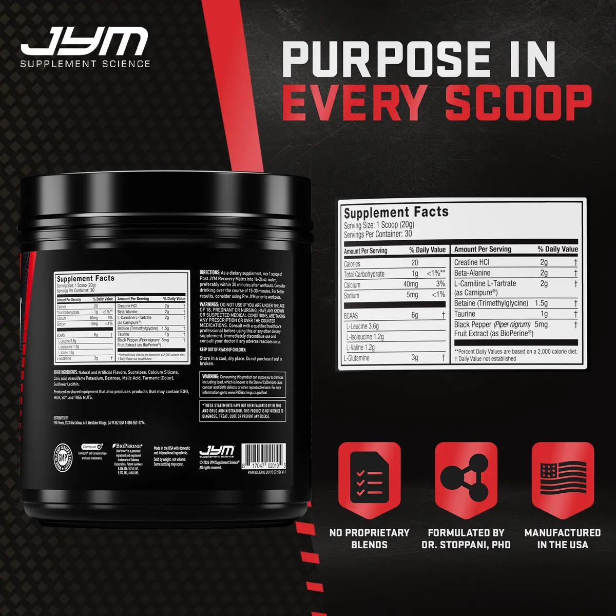 JYM Supplement Science Post JYM BCAAs+ Recovery Matrix, Lemonade | Creatine HCl, 21.2 Oz, Unisex - view 4