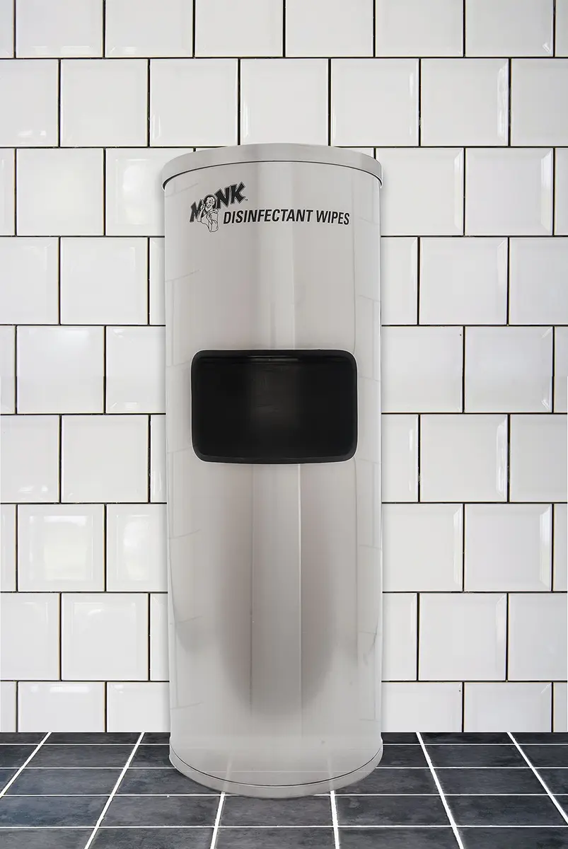 Monk Disinfecting Wipes Stainless Steel Stand W/Built-in Trash Can | Durable, Attractive Design for Gym & Home - view 3