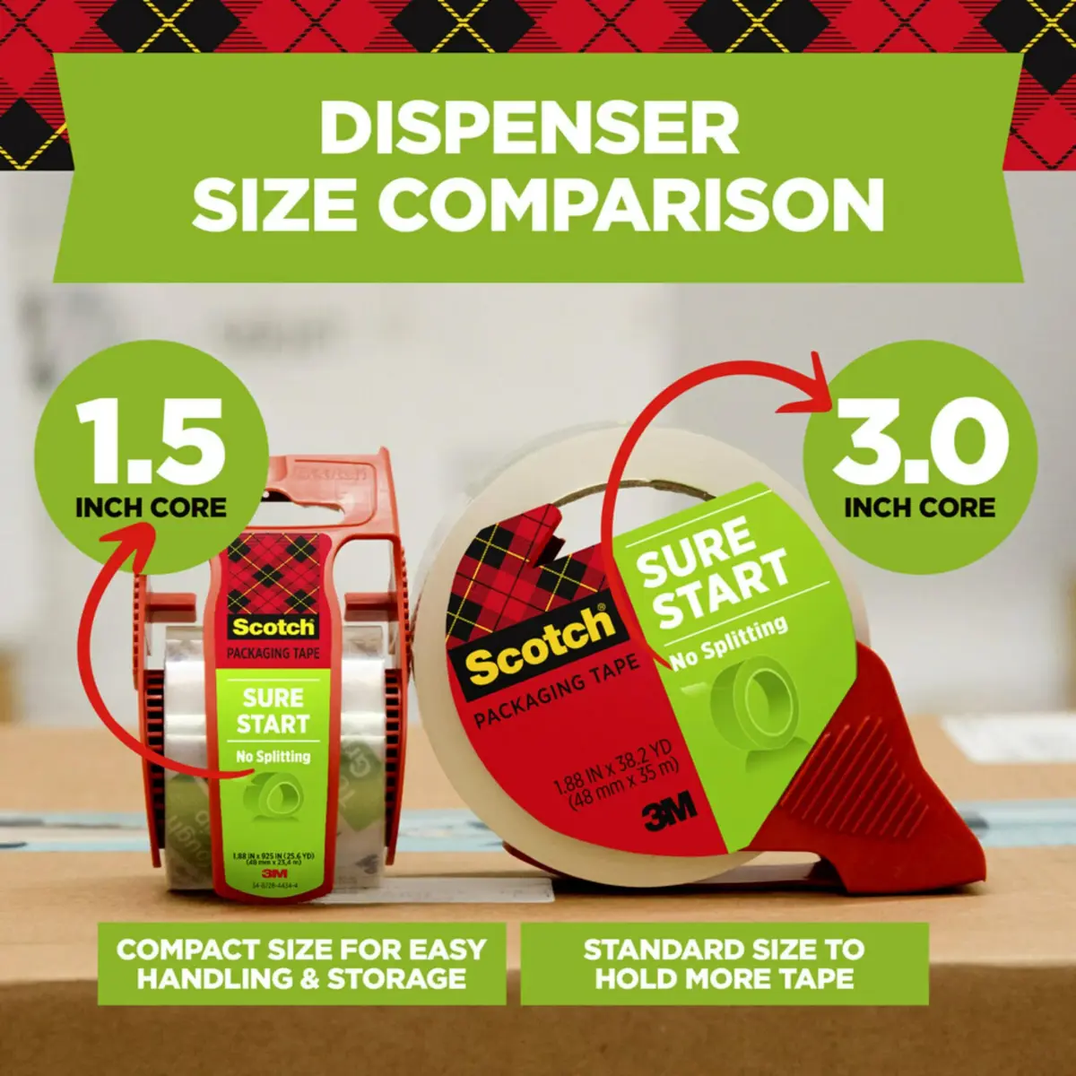 Scotch Sure Start Shipping Packaging Tape 1.88" x 22.2 yd | Quiet Unwind, No Splitting, Clear, 1 Dispensered Roll - view 3