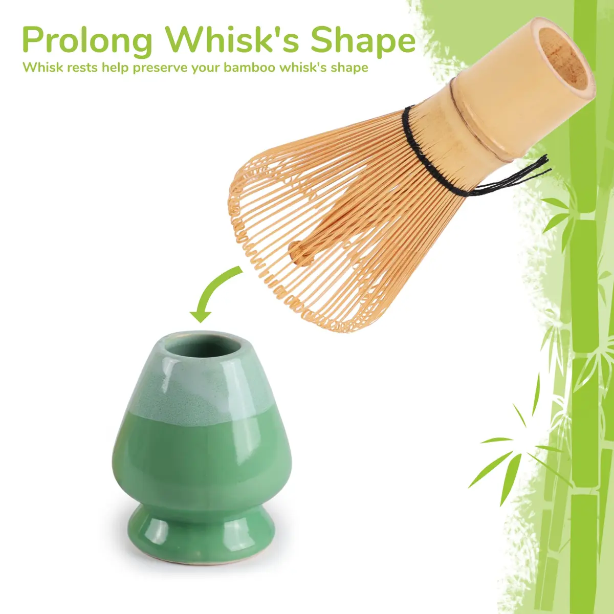 BambooMN Matcha Green Tea Whisk And Scoop 4 Piece Set - Mint Green Holder - 1 Set | Traditional Japanese Tea Utensils - view 5