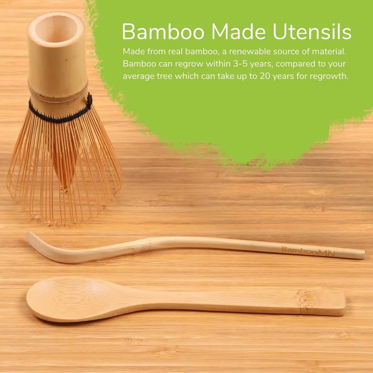 BambooMN Matcha Green Tea Whisk And Scoop 4 Piece Set - Mint Green Holder - 1 Set | Traditional Japanese Tea Utensils - view 6