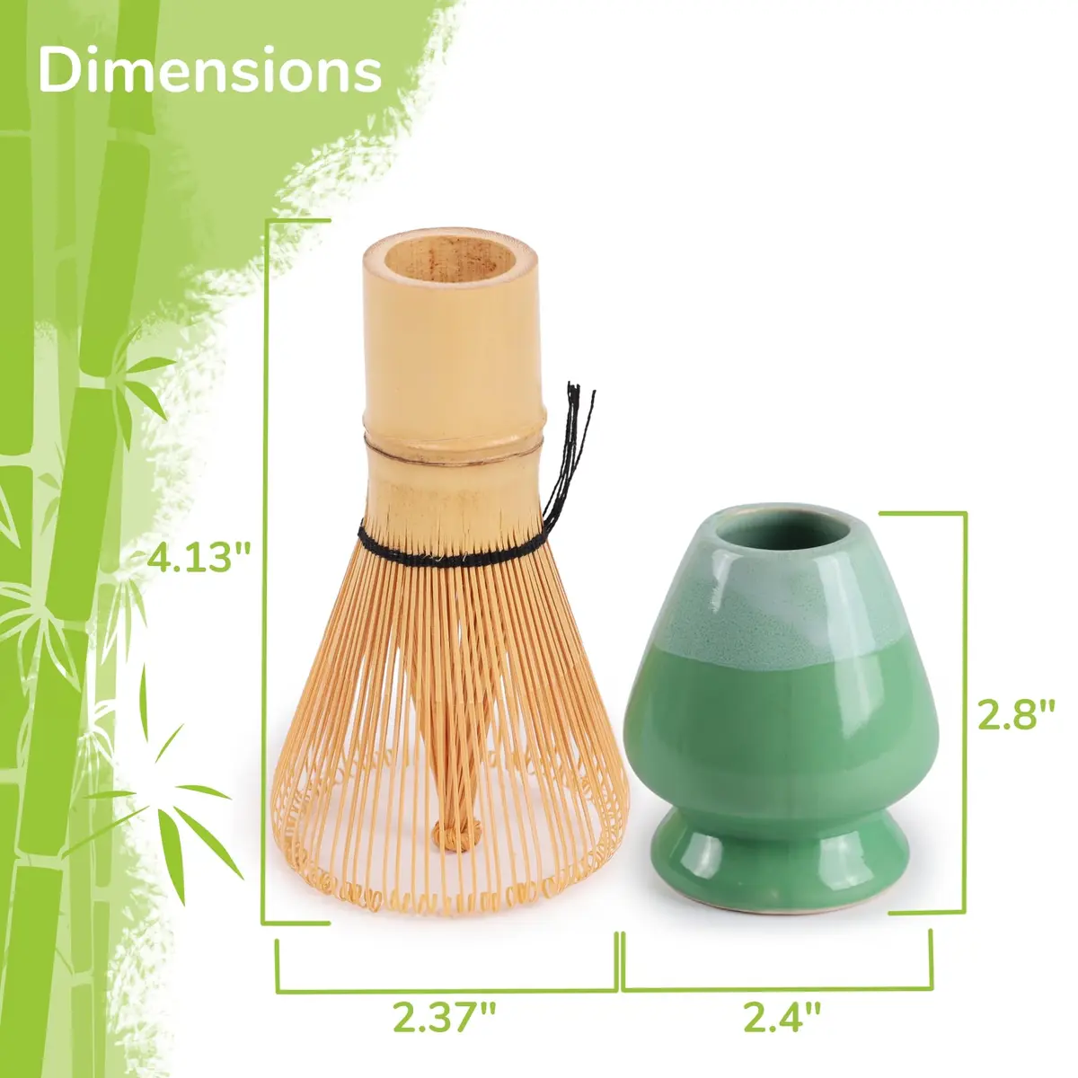 BambooMN Matcha Green Tea Whisk And Scoop 4 Piece Set - Mint Green Holder - 1 Set | Traditional Japanese Tea Utensils - view 3