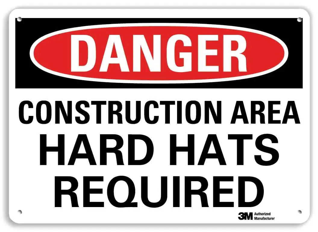 SmartSign Danger - Construction Area, Hard Hats Required Sign | 10" x 14" Reflective Aluminum - main product image