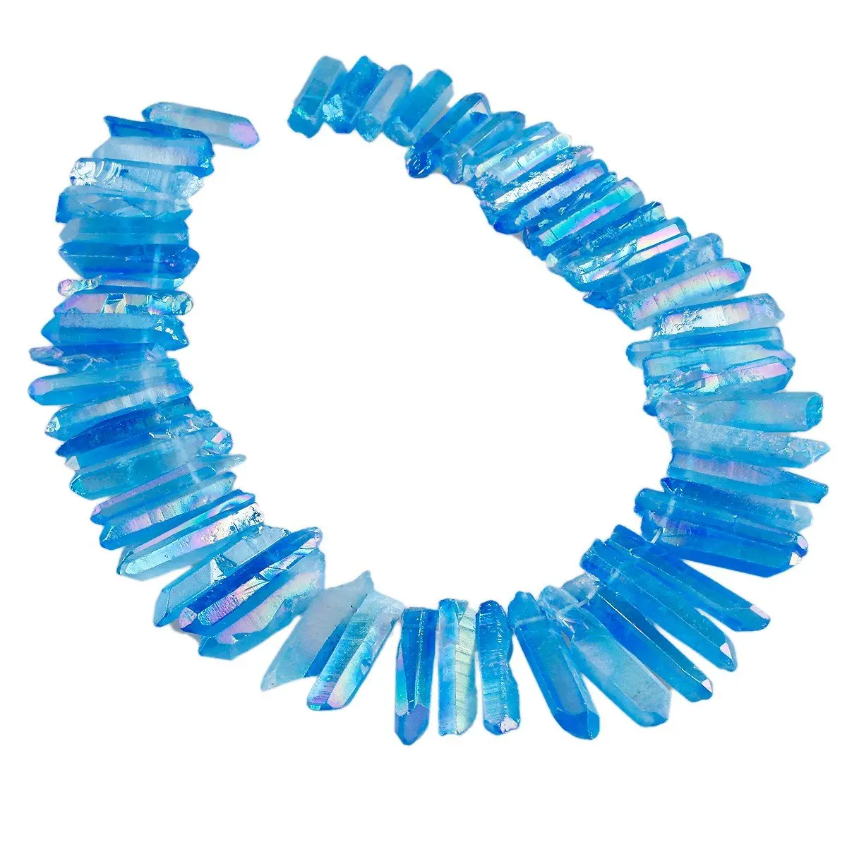 SUNYIK Blue Crystal Points Titanium Coated Quartz 15 inch Strand | Chakra Healing & Jewelry Making - view 5